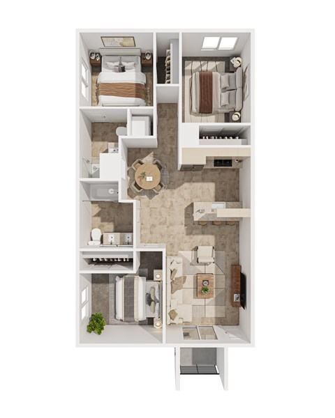 Floor plan for 3 beds, 2 baths, 1000 sqft
